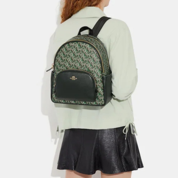 Green Gold Print Court Backpack With Coach Monogram Print & Wristlet - Picture 2 of 12